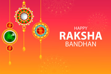 Happy Raksha Bandhan Indian festival celebration greeting background with ornamental Rakhi.