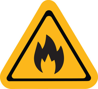 Fire caution sign, flammable, inflammable substances sign. fire warning sign in yellow triangle,  vector illustration . 