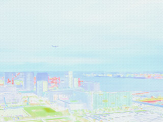 東京湾岸の都市風景。イラスト風の写真。