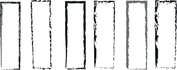Black Grunge Edge Vector Rectangles With Torn Paper Effects and Hand-Drawn Borders for Artistic Collage Designs brush work

