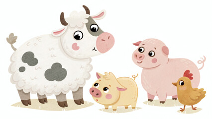 Chubby Farm Animals Seamless Vector Pattern
