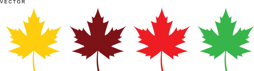 Set of flat maple leaf shape, Canadian maple leaf icon set, icon logo, Vector illustration