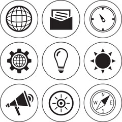 Global Business and Communication Circular Icons Set