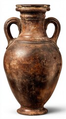 Ancient aged ceramic amphora with rustic textured surface and classic two handles