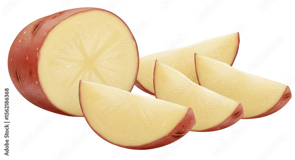 Poster freshly sliced red potatoes arranged in an appetizing still life image