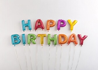 Colorful Happy Birthday letter balloons floating isolated on white