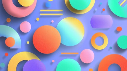 Vibrant abstract background featuring various geometric shapes in pastel colors.