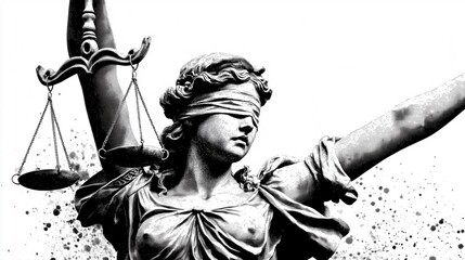 A blindfolded Lady Justice statue holding scales, symbolizing fairness and law