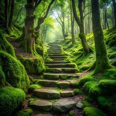 Organic Stone Steps Forming Trail Through Green Landscape