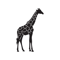 Obraz premium Stylized black giraffe silhouette with unique patterned markings isolated on white background silhouette