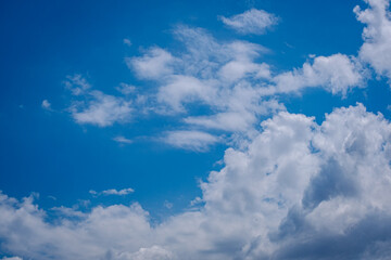 white cumulus clouds in blue sky.