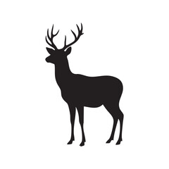 Fototapeta premium Majestic stag with large antlers standing profile silhouette isolated on white background