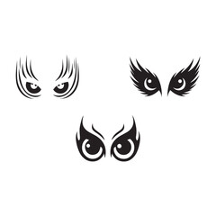Silhouettes of scary eyes vector on white background. Scary eye logo icon.	
