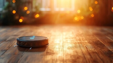 Robotic vacuum cleaning event home interior technology modern environment close-up view smart living concept