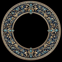 Ornate circular frame with floral and gemstone accents