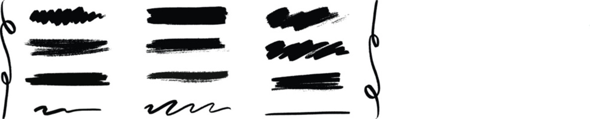 Brush Strokes Set – Black Ink Texture Elements on White Background