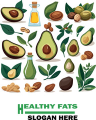 Healthy Fats vector white background .
