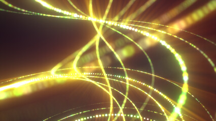 Bright golden-yellow energy streams crossing in dynamic arcs, forming a glowing grid of motion and light
