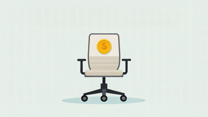 Overtime Pay - A flat illustration of an empty office chair with a dollar coin on the seat, positioned in the lower third, leaving space above for a headline about overtime pay.