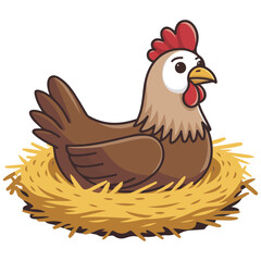 Hen nesting on eggs farm vector illustration isolated on white