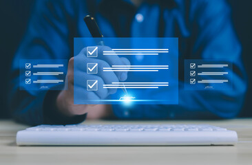 Electronic signature Businessman signs electronic document on digital document on page Electronic...
