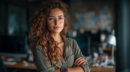 Fototapeta premium A Confident and Focused Young Woman in Her Workspace