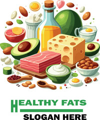 Healthy Fats vector white background .