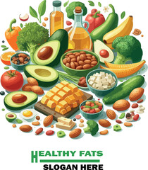Healthy Fats vector white background .