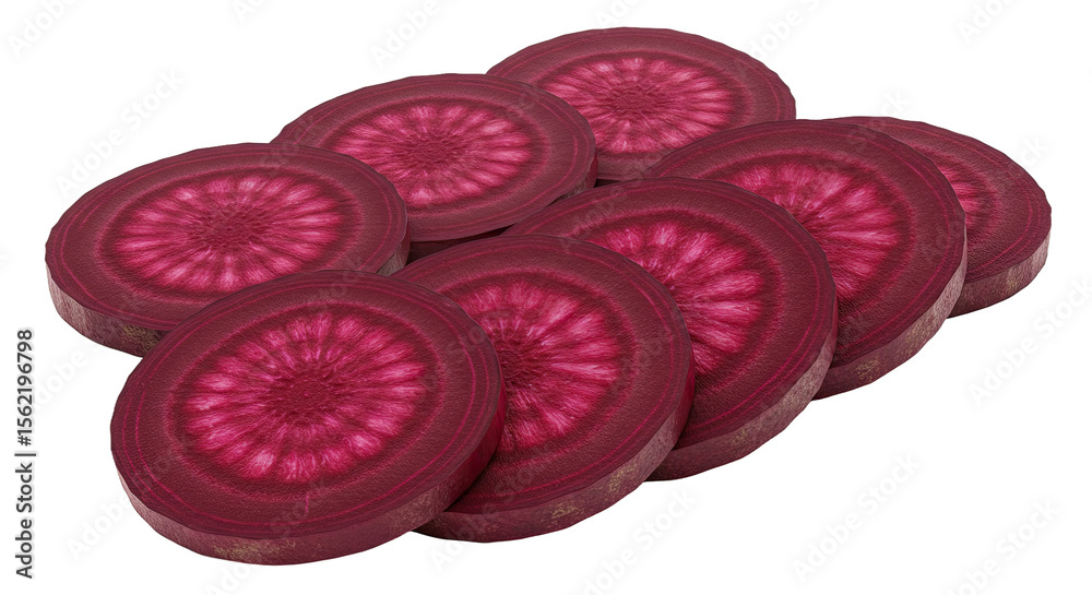 Poster Pile of vibrant red beet slices displaying circular patterns and textures