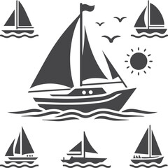 Windsurfing adventure capture the thrill with these detailed vector silhouettes