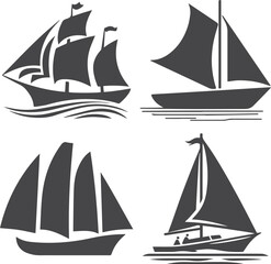 Big sailboat ship vector silhouette black color silhouette white background