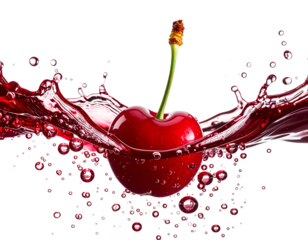  Close-Up Macro of Sparkling Cherry Juice Wave with Floating Cherry, Isolated PNG (2)