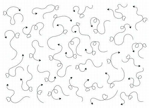 A playful backdrop of winding dotted line arrows, some ending in heart shapes, scattered across a graph paper background, creating a hand-drawn, whimsical aesthetic.