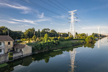 aerial view pylon in power satation