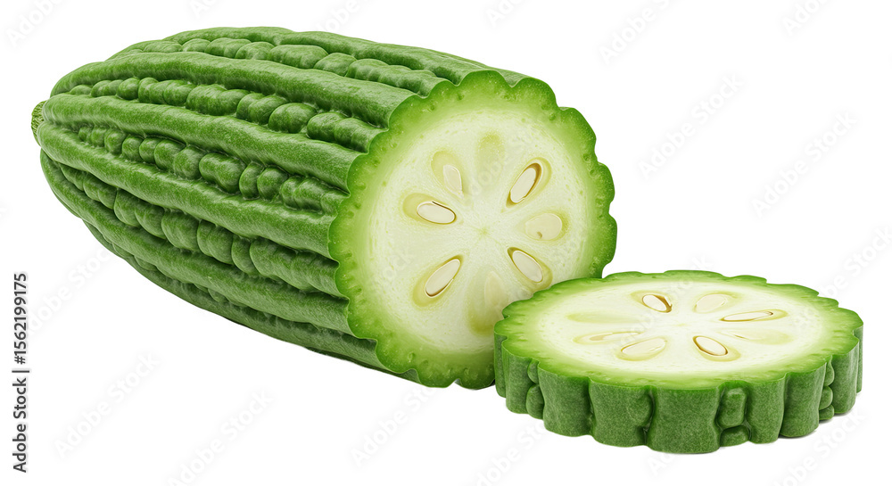 Poster Sliced bitter melon showing seeds and texture against a transparent backdrop