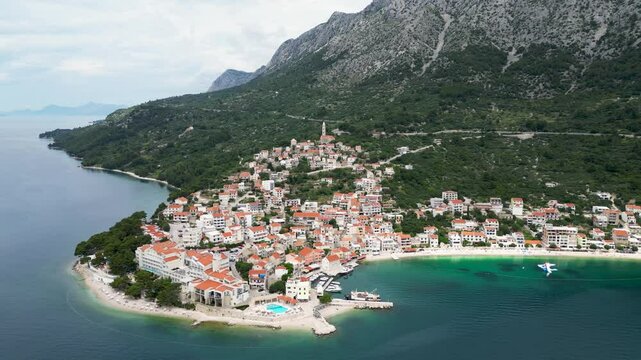 Aerial view of coastal town of Igrane, Croatia.