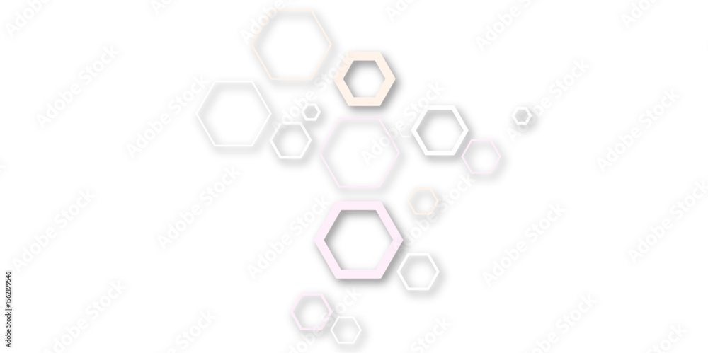 Wall mural abstract hexagon pattern with soft pastel tones and subtle shadows on a white background. minimal ge