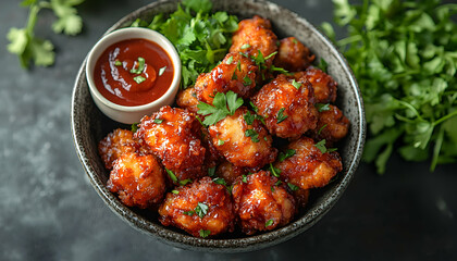 Chicken Bites with Sauce Delicious Food in Bowl Ready to Eat