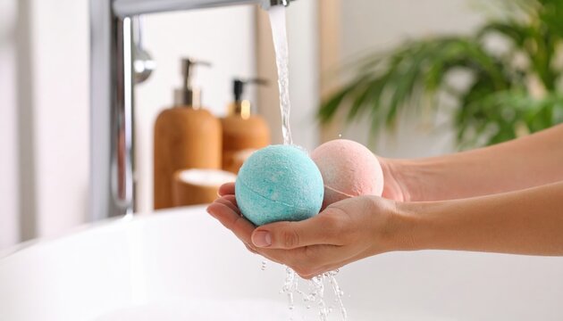 Hands Washing Bath Bombs Under Water