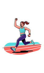 Female Runner Finishing Race – Athletic Woman Sprinting on Track Vector Illustration