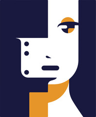 Abstract Face Minimal Line Logo  face with mask