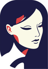 White Face with Red Accents Minimal woman illustration