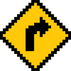 Pixel art right turn traffic sign. Road sign icon