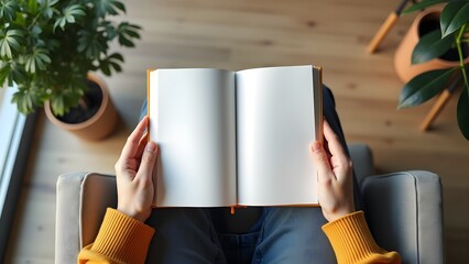 Casual Reading Book Mockup Held Over Modern Chair