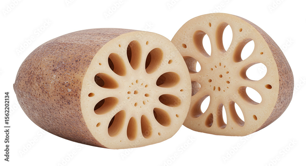 Aufkleber Sliced lotus root displaying its unique pattern and air pockets clearly