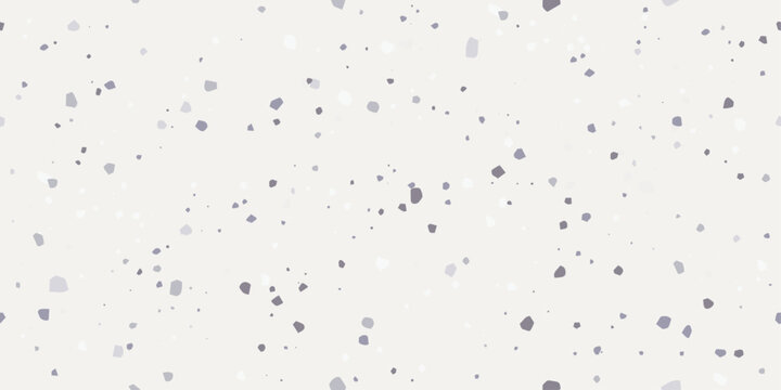 Seamless terrazzo pattern with scattered grey stone chips on a light neutral background. Minimal eggshell textured cover for textiles, wallpapers, wrapping paper, backdrop, fabric.