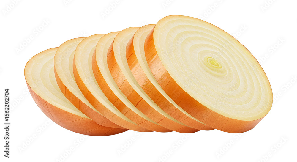 Aufkleber Sliced onion rings arranged in a row showcasing their concentric layers texture