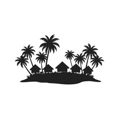 Tropical Island Silhouette Palm Trees Beach Huts Vacation Paradise