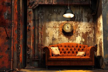 Vintage living room interior with classic furniture and warm lighting