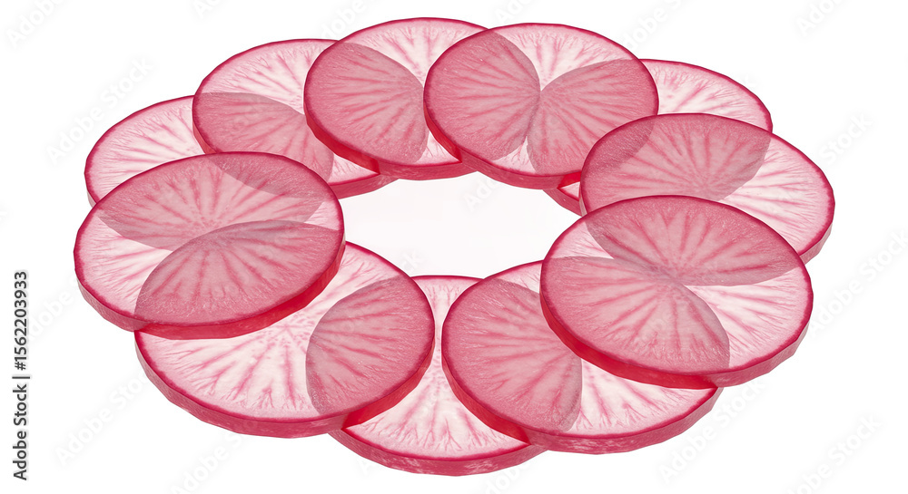 Poster Sliced radishes arranged in a circular pattern creating a visually appealing design